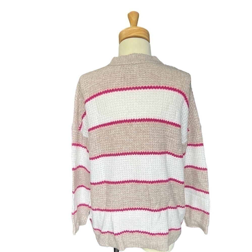 AMERICAN Eagle knitted Fit Tan-White Striped Crew Neck Pullover Sweater… - Picture 2 of 5